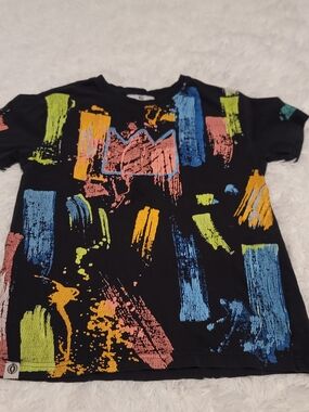 🔥3 For $25 Akademiks Black Short-Sleeve Tee With Paint Design Boys Size 8